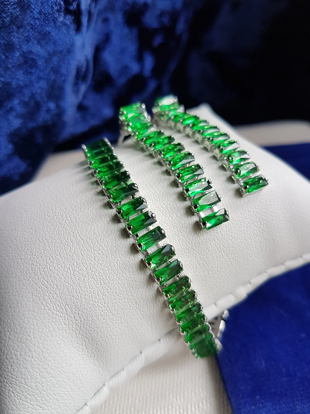 Swarovski Elements Gold Emerald Green Emerald-cut Baguette Tennis Earrings NEW